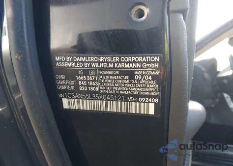 2005 Chrysler Crossfire из США, поврежденный, VIN 1C3AN55L35X045121